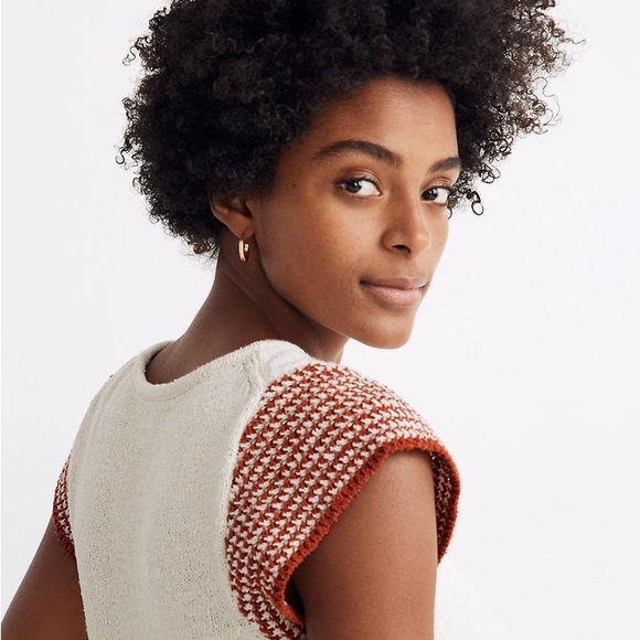 NWT Madewell Cream and Orange Kimble Cap Sleeve sweater sz M - Picture 2 of 6